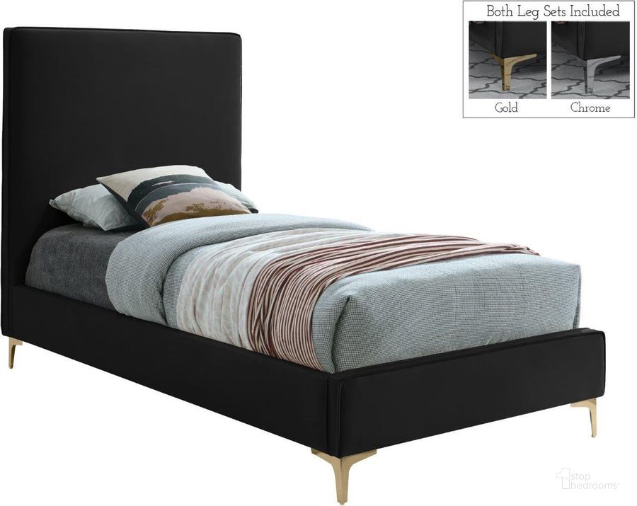 The appearance of Geri Black Velvet Twin Bed designed by Meridian in the modern / contemporary interior design. This black velvet piece of furniture  was selected by 1StopBedrooms from Geri Collection to add a touch of cosiness and style into your home. Sku: GeriBlack-T-1;GeriBlack-T-2. Bed Type: Platform Bed. Product Type: Platform Bed. Bed Size: Twin. Material: Velvet. Image1