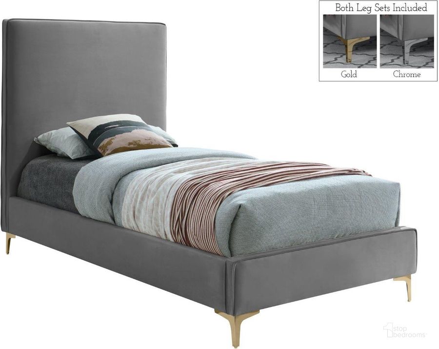 The appearance of Geri Grey Velvet Twin Bed designed by Meridian in the modern / contemporary interior design. This grey velvet piece of furniture  was selected by 1StopBedrooms from Geri Collection to add a touch of cosiness and style into your home. Sku: GeriGrey-T-1;GeriGrey-T-2. Bed Type: Platform Bed. Product Type: Platform Bed. Bed Size: Twin. Material: Velvet. Image1