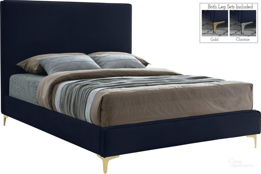 The appearance of Geri Navy Velvet Full Bed designed by Meridian in the modern / contemporary interior design. This navy velvet piece of furniture  was selected by 1StopBedrooms from Geri Collection to add a touch of cosiness and style into your home. Sku: GeriNavy-F-1;GeriNavy-F-2. Bed Type: Platform Bed. Product Type: Platform Bed. Bed Size: Full. Material: Velvet. Image1