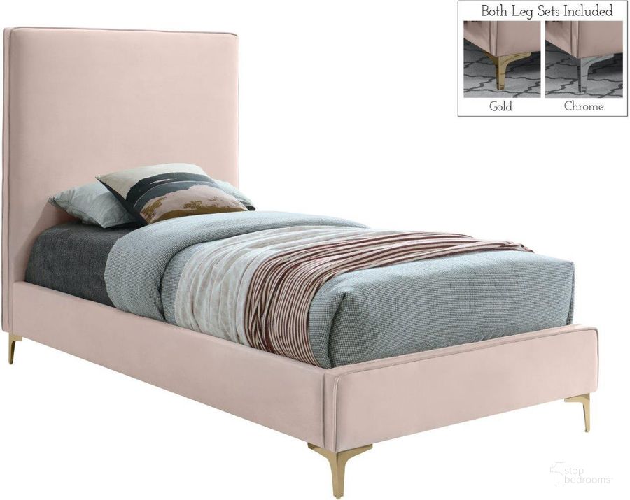 The appearance of Geri Pink Velvet Twin Bed designed by Meridian in the modern / contemporary interior design. This pink velvet piece of furniture  was selected by 1StopBedrooms from Geri Collection to add a touch of cosiness and style into your home. Sku: GeriPink-T-1;GeriPink-T-2. Bed Type: Platform Bed. Product Type: Platform Bed. Bed Size: Twin. Material: Velvet. Image1
