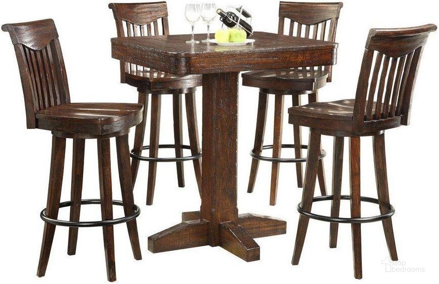 The appearance of Gettysburg Pub Table Set designed by ECI in the transitional interior design. This distressed oak piece of furniture  was selected by 1StopBedrooms from Gettysburg Collection to add a touch of cosiness and style into your home. Sku: 1475-05-PT36;1475-05-PB36;1475-05-BS30. Material: Wood. Product Type: Bistro and Bar Table Set. Image1