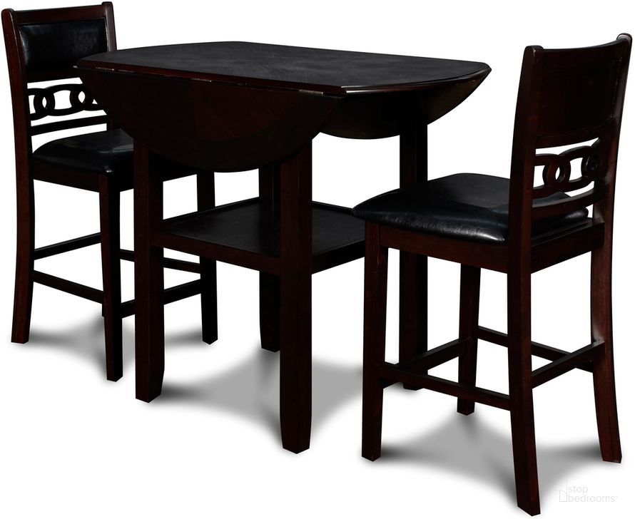 The appearance of Gia Ebony 3 Piece 42 Inch Drop Leaf Counter Height Dining Set designed by New Classic in the transitional interior design. This black piece of furniture  was selected by 1StopBedrooms from Gia Collection to add a touch of cosiness and style into your home. Sku: D1701-42S-EBY. Product Type: Dining Room Set. Image1