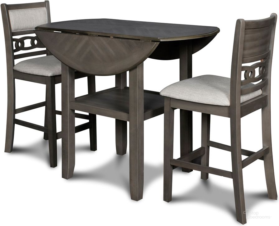 The appearance of Gia Gray 3 Piece 42 Inch Drop Leaf Counter Height Dining Set designed by New Classic in the transitional interior design. This gray piece of furniture  was selected by 1StopBedrooms from Gia Collection to add a touch of cosiness and style into your home. Sku: D1701-42S-GRY. Product Type: Dining Room Set. Image1