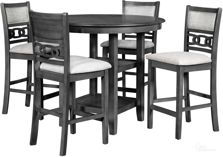 The appearance of Gia Gray 5 Piece Round Counter Height Dining Room Set designed by New Classic in the modern / contemporary interior design. This gray piece of furniture  was selected by 1StopBedrooms from Gia Collection to add a touch of cosiness and style into your home. Sku: D1701-52S-GRY. Product Type: Dining Room Set. Image1