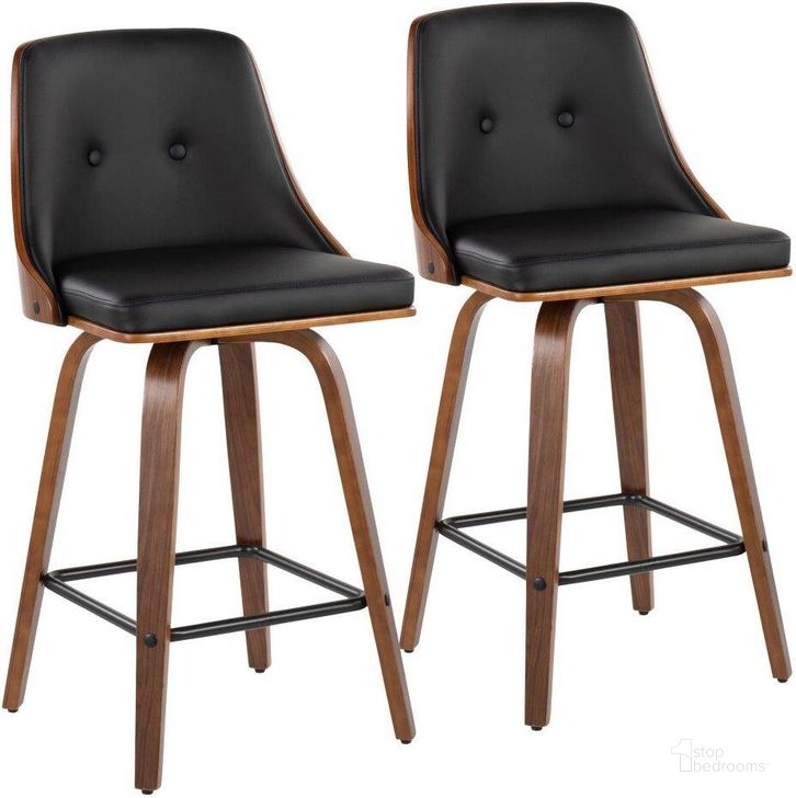The appearance of Gianna Counter Stool Set of 2 In Black designed by Lumisource in the transitional interior design. This black piece of furniture  was selected by 1StopBedrooms from Gianna Collection to add a touch of cosiness and style into your home. Sku: B26-GNN2-SWVX WLBK2. Material: Wood. Product Type: Barstool. Image1