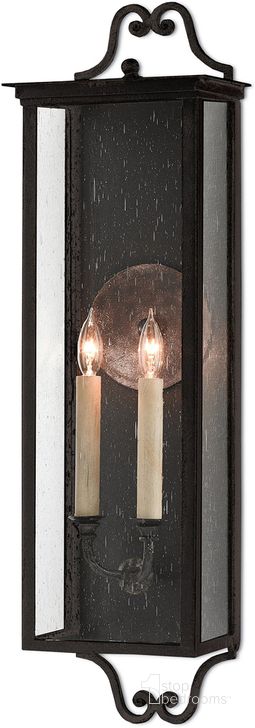 The appearance of Giatti Medium Outdoor Wall Sconce In Midnight designed by Currey & Company in the modern / contemporary interior design. This midnight piece of furniture  was selected by 1StopBedrooms from Giatti Collection to add a touch of cosiness and style into your home. Sku: 5500-0008. Product Type: Wall Sconce. Material: Iron. Image1