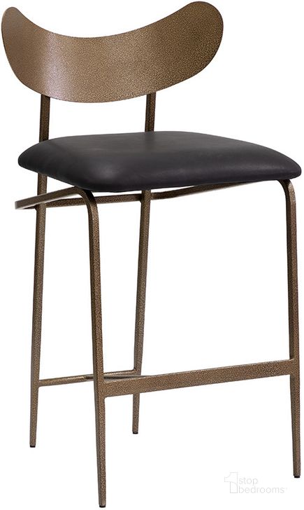 The appearance of Gibbons Counter Stool In Antique Brass And Charcoal Black Leather designed by Sunpan in the modern / contemporary interior design. This black piece of furniture  was selected by 1StopBedrooms from Gibbons Collection to add a touch of cosiness and style into your home. Sku: 110367. Material: Leather. Product Type: Barstool. Image1