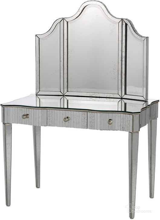 The appearance of Gilda Silver Vanity Mirror designed by Currey & Company in the modern / contemporary interior design. This silver piece of furniture  was selected by 1StopBedrooms from Gilda Collection to add a touch of cosiness and style into your home. Sku: 1300. Product Type: Vanity Mirror. Material: Iron.