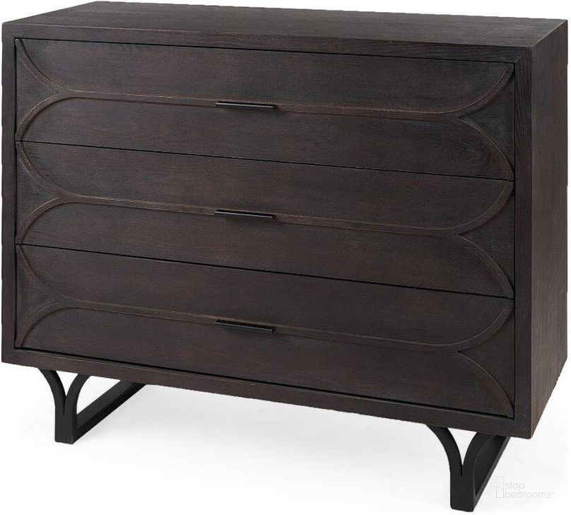 The appearance of Giselle I Dark Brown Fir Veneer 3 Drawer Accent Cabinet designed by Mercana in the modern / contemporary interior design. This dark brown piece of furniture  was selected by 1StopBedrooms from Giselle Collection to add a touch of cosiness and style into your home. Sku: 69373. Material: Wood. Product Type: Accent Cabinet. Image1