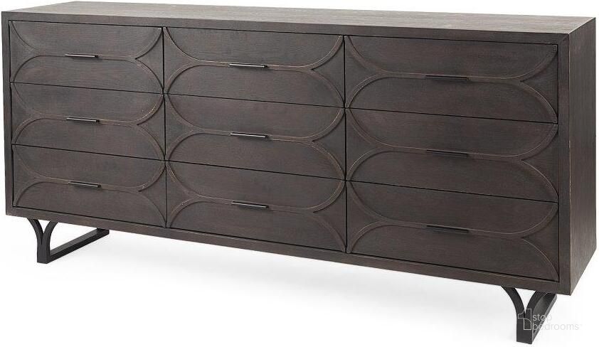 The appearance of Giselle Ii Dark Brown Fir Veneer 9 Drawer Sideboard designed by Mercana in the modern / contemporary interior design. This dark brown and black piece of furniture  was selected by 1StopBedrooms from Giselle Collection to add a touch of cosiness and style into your home. Sku: 69374. Material: Wood. Product Type: Sideboard. Image1