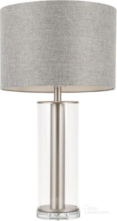 The appearance of Glacier Contemporary Table Lamp In Brushed Nickel Metal And Glass Base With Grey Linen Shade designed by Lumisource in the modern / contemporary interior design. This brushed piece of furniture  was selected by 1StopBedrooms from Glacier Collection to add a touch of cosiness and style into your home. Sku: LS-GLCRTB GY. Material: Fabric. Product Type: Table Lamp. Image1