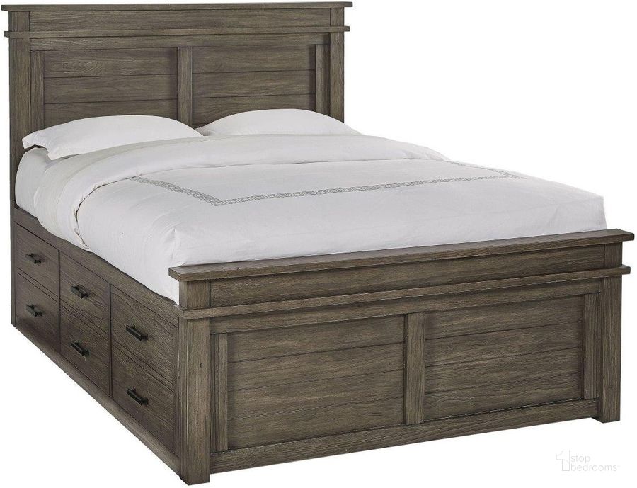 The appearance of Glacier Point Grey Stone King Captains Storage Bed designed by A-America in the transitional interior design. This brown piece of furniture  was selected by 1StopBedrooms from Glacier Point Collection to add a touch of cosiness and style into your home. Sku: GLPGR515F;GLPGR513H;GLPGR505N;GLPGR513P;GLPGR505Q. Bed Type: Storage Bed. Product Type: Storage Bed. Bed Size: King. Material: Pine. Image1