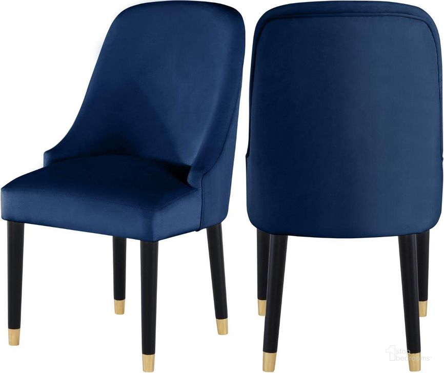 The appearance of Gladwin Road Navy Velvet Dining Chair Set of 2 designed by Furnique in the modern / contemporary interior design. This navy velvet piece of furniture  was selected by 1StopBedrooms from Gladwin Road Collection to add a touch of cosiness and style into your home. Sku: 923Navy-C. Material: Wood. Product Type: Dining Chair. Image1