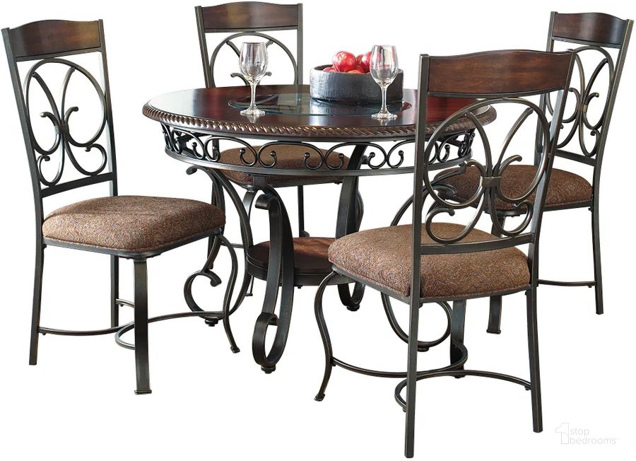 The appearance of Glambrey Round Dining Room Set designed by Signature Design by Ashley in the traditional interior design. This brown piece of furniture  was selected by 1StopBedrooms from Glambrey Collection to add a touch of cosiness and style into your home. Sku: D329-15;D329-01. Table Base Style: Legs. Table Top Shape: Round. Material: Glass. Product Type: Dining Room Set. Image1