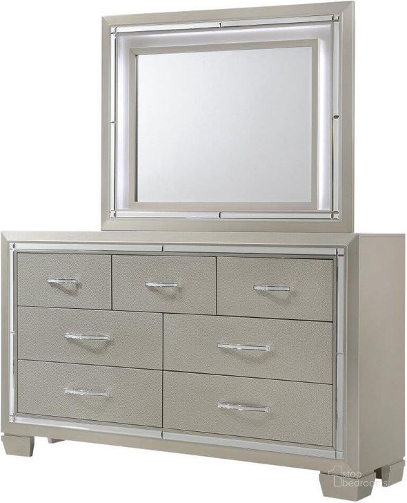 The appearance of Glamour Champagne Dresser With Mirror designed by Picket House in the modern / contemporary interior design. This gray piece of furniture  was selected by 1StopBedrooms from Glamour Collection to add a touch of cosiness and style into your home. Sku: LT100DR;LT100MR. Material: Wood. Product Type: Dresser and Mirror. Image1