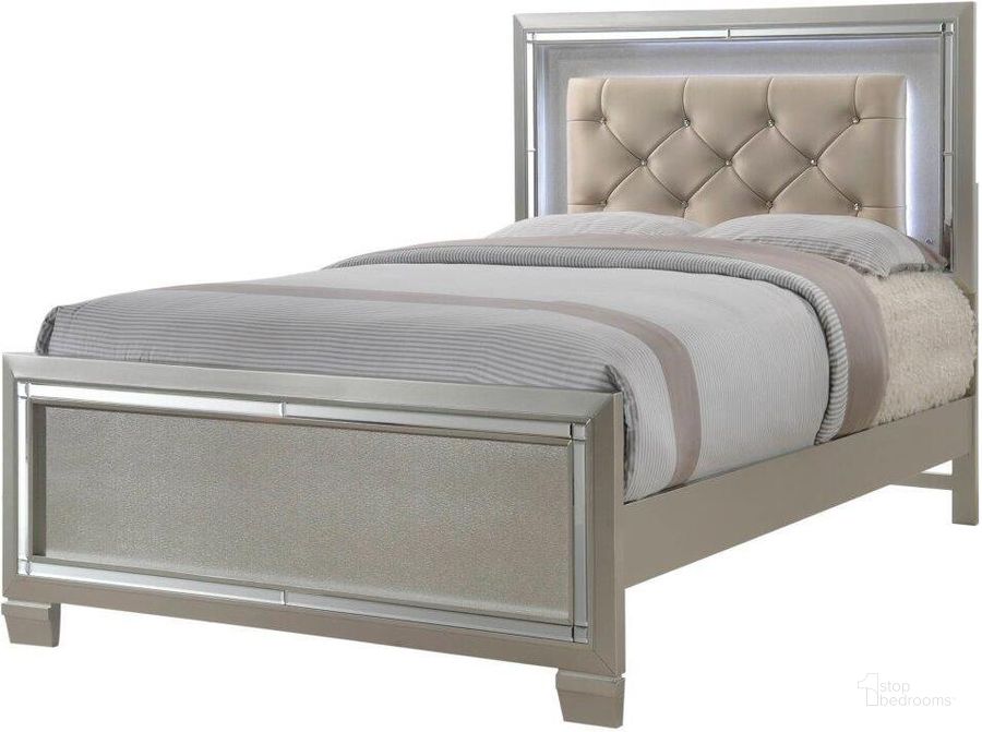 The appearance of Glamour Youth Champagne Full Panel Upholstered Bed designed by Picket House in the modern / contemporary interior design. This gray piece of furniture  was selected by 1StopBedrooms from Glamour Youth Collection to add a touch of cosiness and style into your home. Sku: LT111FH;LT111FF;LT111TFR. Bed Type: Panel Bed. Material: Wood. Product Type: Panel Bed. Bed Size: Full. Image1
