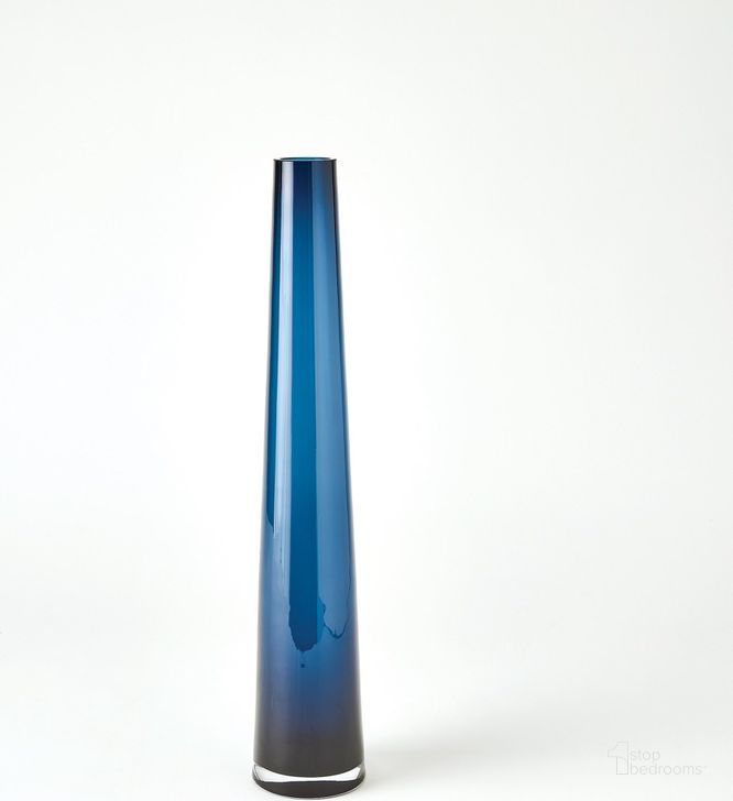 The appearance of Glass Tower Small Vase In Blue designed by Global Views in the modern / contemporary interior design. This blue piece of furniture  was selected by 1StopBedrooms from Glass Collection to add a touch of cosiness and style into your home. Sku: 6.60615. Material: Glass. Product Type: Vase. Image1