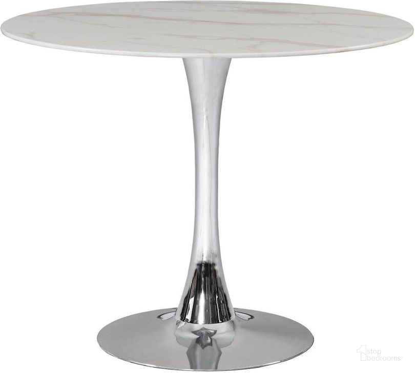 The appearance of Glastry Chrome Dining Table 0qb24200976 designed by Furnique in the modern / contemporary interior design. This chrome piece of furniture  was selected by 1StopBedrooms from Glastry Collection to add a touch of cosiness and style into your home. Sku: 972-T-1;972-T-2;972-T-3. Table Base Style: Pedestal. Table Top Shape: Round. Material: Marble. Product Type: Dining Table. Size: 36". Image1