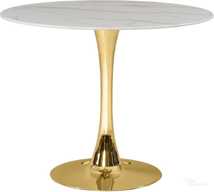 The appearance of Glastry Gold Dining Table 0qb24200975 designed by Furnique in the modern / contemporary interior design. This gold piece of furniture  was selected by 1StopBedrooms from Glastry Collection to add a touch of cosiness and style into your home. Sku: 971-T-1;971-T-2;971-T-3. Table Base Style: Pedestal. Table Top Shape: Round. Material: Marble. Product Type: Dining Table. Size: 36". Image1