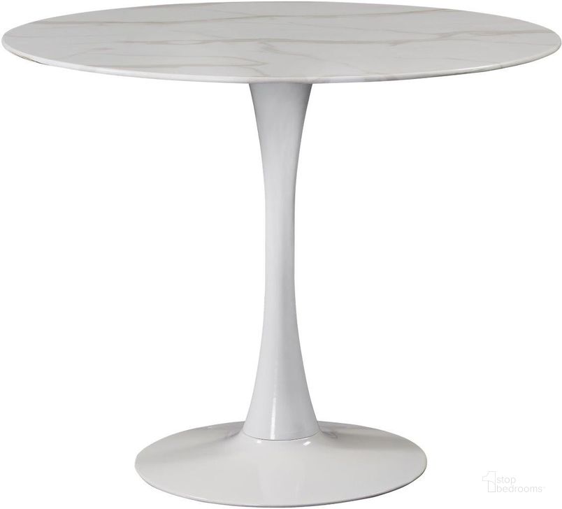 The appearance of Glastry White Dining Table 0qb24200978 designed by Furnique in the modern / contemporary interior design. This white piece of furniture  was selected by 1StopBedrooms from Glastry Collection to add a touch of cosiness and style into your home. Sku: 974-T-1;974-T-2;974-T-3. Table Base Style: Pedestal. Table Top Shape: Round. Material: Marble. Product Type: Dining Table. Size: 36". Image1