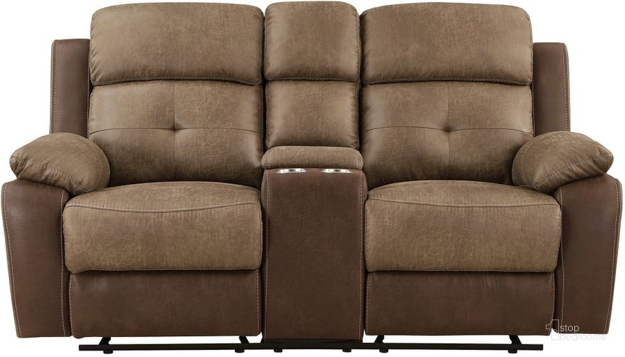 The appearance of Glendale Double Glider Reclining Love Seat with Center Console In Brown designed by Homelegance in the transitional interior design. This brown piece of furniture  was selected by 1StopBedrooms from Glendale Collection to add a touch of cosiness and style into your home. Sku: 8599BR-2. Material: Microfiber. Product Type: Reclining Loveseat. Image1