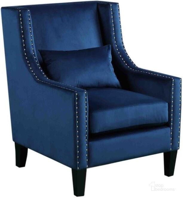 The appearance of Glenn 20 Inch Transitional Velvet Arm Chair In Blue designed by Best Master Furniture in the transitional interior design. This blue piece of furniture  was selected by 1StopBedrooms from Glenn Collection to add a touch of cosiness and style into your home. Sku: HT001VBL. Product Type: Arm Chair. Material: Velvet. Image1