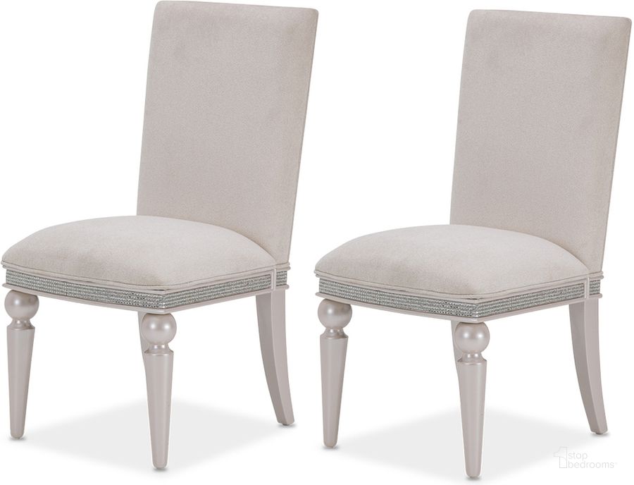 The appearance of Glimmering Heights Ivory Dining Chair Set of 2 9011003R-111 designed by AICO in the transitional interior design. This ivory piece of furniture  was selected by 1StopBedrooms from Glimmering Heights Collection to add a touch of cosiness and style into your home. Sku: 9011003R-111. Material: Wood. Product Type: Side Chair. Image1