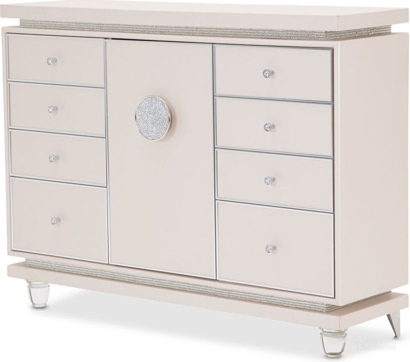 The appearance of Glimmering Heights Ivory Dresser designed by AICO in the transitional interior design. This ivory piece of furniture  was selected by 1StopBedrooms from Glimmering Heights Collection to add a touch of cosiness and style into your home. Sku: 9011050-111. Product Type: Dresser. Image1