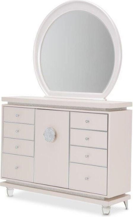 The appearance of Glimmering Heights Ivory Dresser and Mirror designed by AICO in the modern / contemporary interior design. This ivory piece of furniture  was selected by 1StopBedrooms from Glimmering Heights Collection to add a touch of cosiness and style into your home. Sku: 9011050-111;9011260-111. Product Type: Dresser and Mirror. Image1