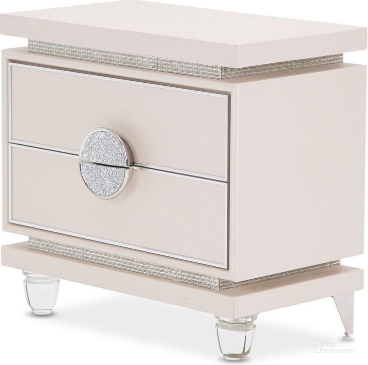 The appearance of Glimmering Heights Ivory Nightstand designed by AICO in the modern / contemporary interior design. This ivory piece of furniture  was selected by 1StopBedrooms from Glimmering Heights Collection to add a touch of cosiness and style into your home. Sku: 9011040-111. Material: Metal. Product Type: Nightstand. Image1