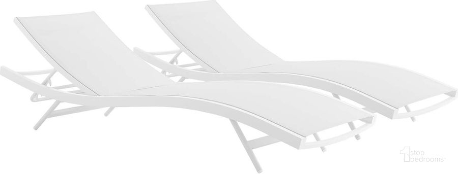 The appearance of Glimpse Outdoor Patio Mesh Chaise Lounge Set of 2 EEI-4038-WHI-WHI designed by Modway in the modern / contemporary interior design. This gray piece of furniture  was selected by 1StopBedrooms from Glimpse Collection to add a touch of cosiness and style into your home. Sku: EEI-4038-WHI-WHI. Material: Aluminum. Product Type: Outdoor Chaise Lounge. Image1
