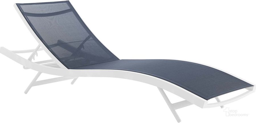 The appearance of Glimpse White Navy Outdoor Patio Mesh Chaise Lounge Chair designed by Modway in the modern / contemporary interior design. This white navy piece of furniture  was selected by 1StopBedrooms from Glimpse Collection to add a touch of cosiness and style into your home. Sku: EEI-3300-WHI-NAV. Material: Aluminum. Product Type: Outdoor Chair. Image1
