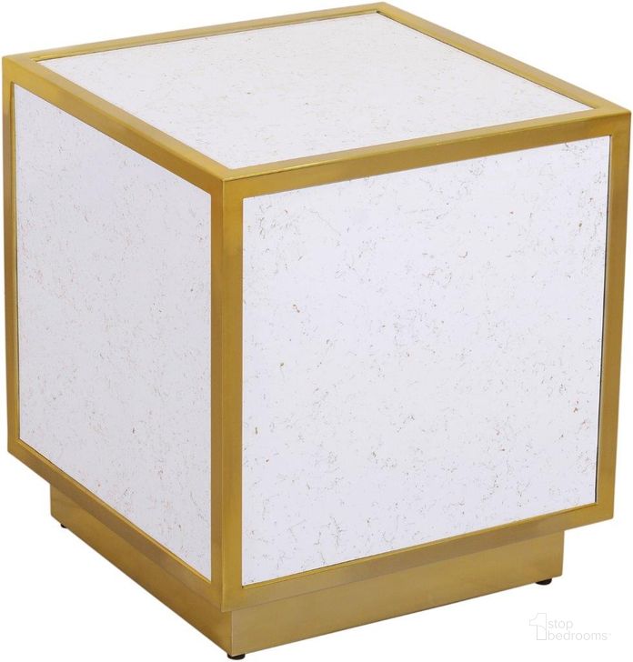 The appearance of Glitz White Faux Marble End Table designed by Meridian in the modern / contemporary interior design. This white piece of furniture  was selected by 1StopBedrooms from Glitz Collection to add a touch of cosiness and style into your home. Sku: 242-ET. Material: Wood. Product Type: End Table. Image1