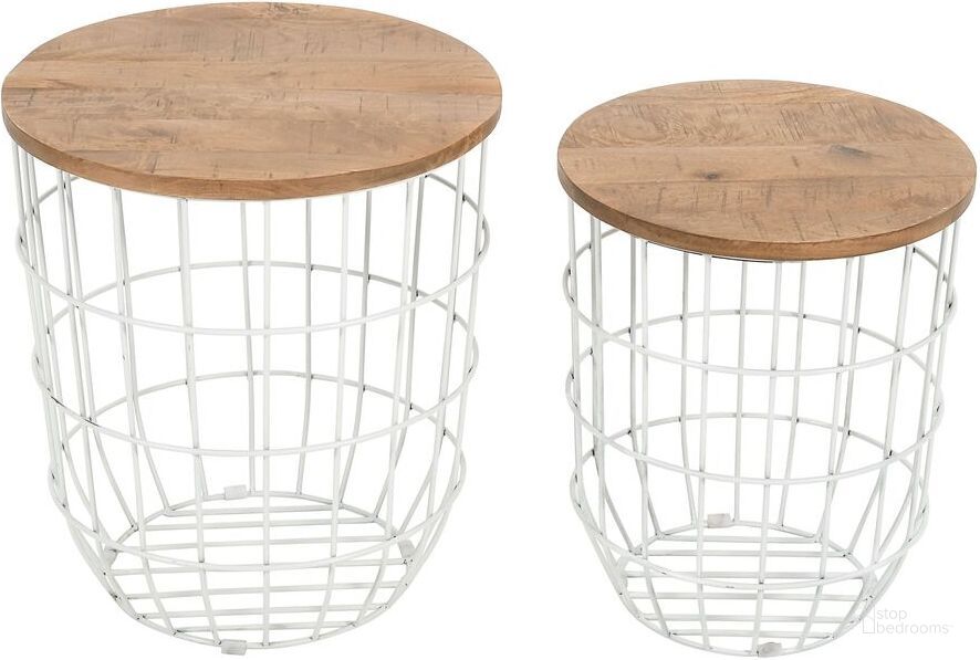 The appearance of Global Archive Nested Storage Solid Wood and Metal Basket End Tables Set of 2 In White designed by Jofran in the modern / contemporary interior design. This white piece of furniture  was selected by 1StopBedrooms from Global Archive Collection to add a touch of cosiness and style into your home. Sku: 2330-1815WH. Product Type: End Table. Material: Iron. Image1