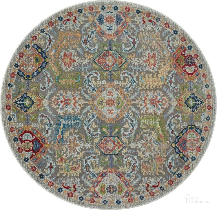 The appearance of Global Vintage Grey And Multicolor 4 Round Area Rug designed by Nourison in the traditional interior design. This grey and multicolor piece of furniture  was selected by 1StopBedrooms from Global Vintage Collection to add a touch of cosiness and style into your home. Sku: 99446707529. Material: Polypropylene. Product Type: Area Rugs. Image1