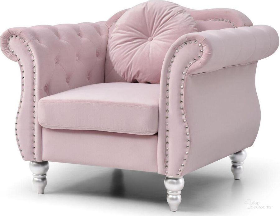 The appearance of Glory Furniture Hollywood Pink Chair designed by Glory in the transitional interior design. This pink piece of furniture  was selected by 1StopBedrooms from Hollywood Collection to add a touch of cosiness and style into your home. Sku: G0664A-C. Material: Wood. Product Type: Chair. Image1