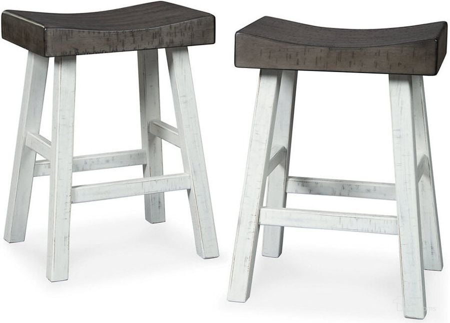 The appearance of Glosco Two Tone Counter Height Bar Stool Set of 2 designed by Signature Design by Ashley in the transitional interior design. This brown gray/antique white piece of furniture  was selected by 1StopBedrooms from Glosco Collection to add a touch of cosiness and style into your home. Sku: D548-424. Material: Wood. Product Type: Barstool. Image1