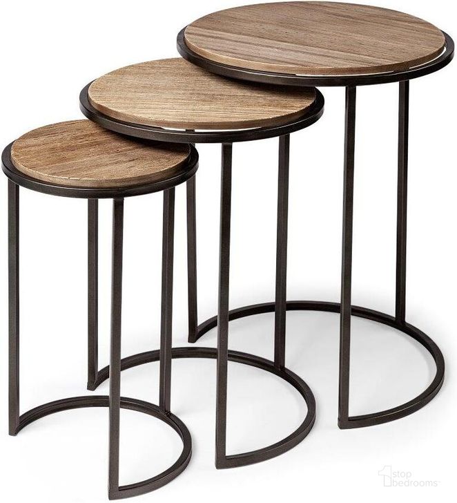The appearance of Glover Brown Wood Round Top With Metal Nesting Accent Tables Set of 3 designed by Mercana in the modern / contemporary interior design. This black and brown piece of furniture  was selected by 1StopBedrooms from Glover Collection to add a touch of cosiness and style into your home. Sku: 68814. Material: Wood. Product Type: Nesting Table. Image1