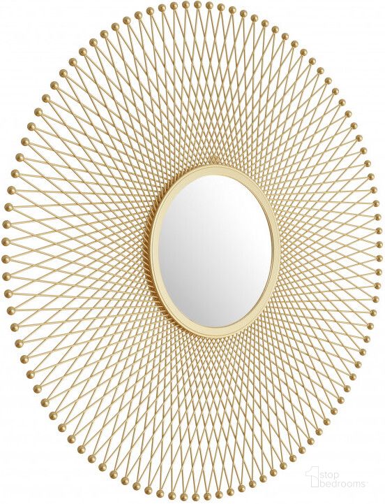 The appearance of Glow Gold Round Mirror designed by Zuo Modern in the glam interior design. This gold piece of furniture  was selected by 1StopBedrooms from Glow Collection to add a touch of cosiness and style into your home. Sku: A12214. Material: Steel. Product Type: Accent Mirror. Image1