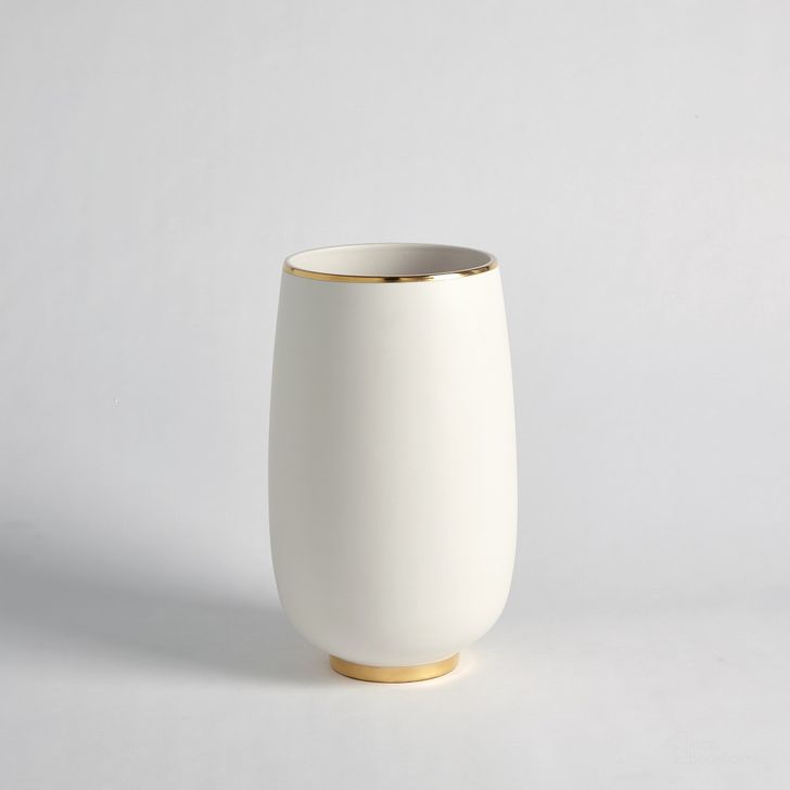The appearance of Gold Rim Bulb Medium Vase In White designed by Global Views in the modern / contemporary interior design. This gold piece of furniture  was selected by 1StopBedrooms from Gold Collection to add a touch of cosiness and style into your home. Sku: 1.10762. Material: Ceramic. Product Type: Vase. Image1