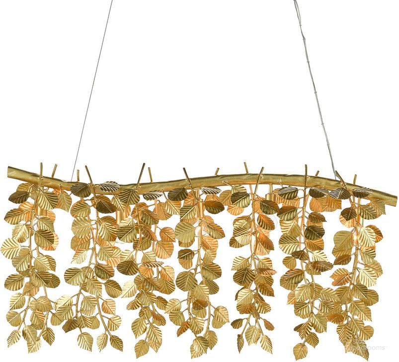 The appearance of Golden Eucalyptus Rectangular Chandelier designed by Currey & Company in the modern / contemporary interior design. This gold piece of furniture  was selected by 1StopBedrooms from Aviva Stanoff Collection to add a touch of cosiness and style into your home. Sku: 9000-0781. Product Type: Chandelier. Material: Iron. Image1