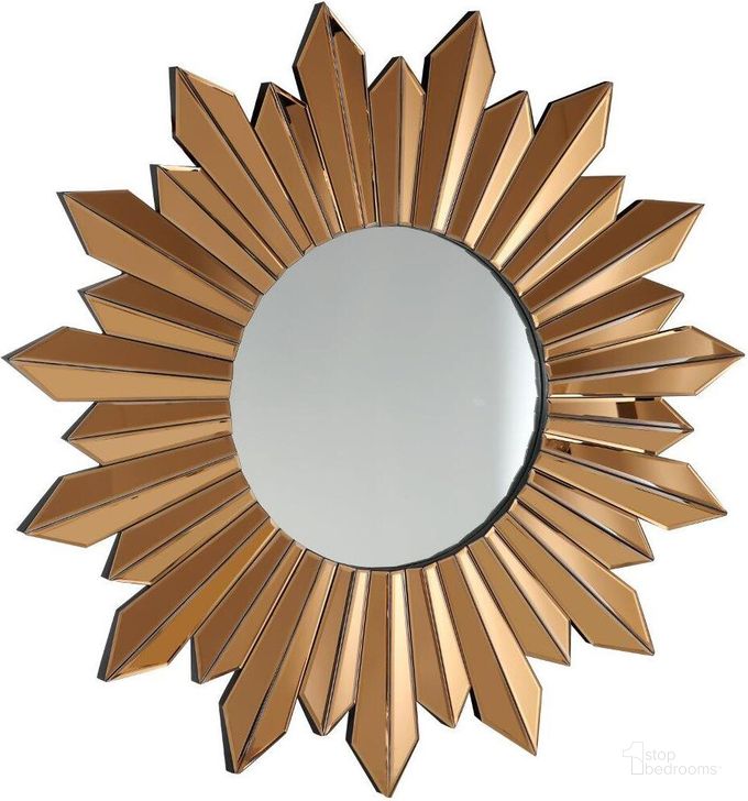 The appearance of Golden Sun Mirror In Gold designed by Camden Isle Furniture in the rustic / southwestern interior design. This gold piece of furniture  was selected by 1StopBedrooms from  to add a touch of cosiness and style into your home. Sku: 86322. Material: Glass. Product Type: Mirror. Image1