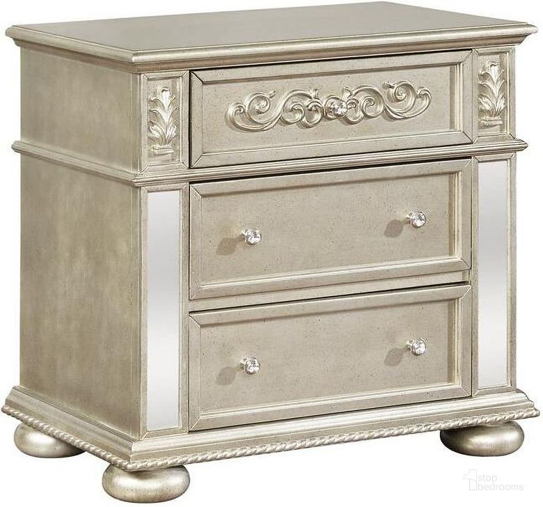 The appearance of Gordondale Platinum Nightstand designed by Versailles Home in the traditional interior design. This platinum piece of furniture  was selected by 1StopBedrooms from Gordondale Collection to add a touch of cosiness and style into your home. Sku: 222732. Product Type: Nightstand. Material: MDF. Image1
