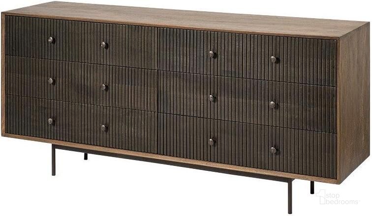 The appearance of Grace Two-Tone Brown Solid Wood 6 Drawer Sideboard designed by Mercana in the modern / contemporary interior design. This brown piece of furniture  was selected by 1StopBedrooms from Grace Collection to add a touch of cosiness and style into your home. Sku: 68846. Material: Wood. Product Type: Sideboard. Image1