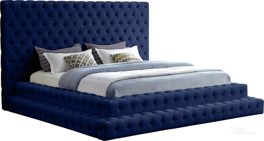 The appearance of Gracelton Navy Velvet King Bed designed by Furnique in the modern / contemporary interior design. This navy piece of furniture  was selected by 1StopBedrooms from Gracelton Collection to add a touch of cosiness and style into your home. Sku: RevelNavy-K-1;RevelNavy-K-2;RevelNavy-K-3. Product Type: Bed. Bed Size: King. Material: Velvet. Image1