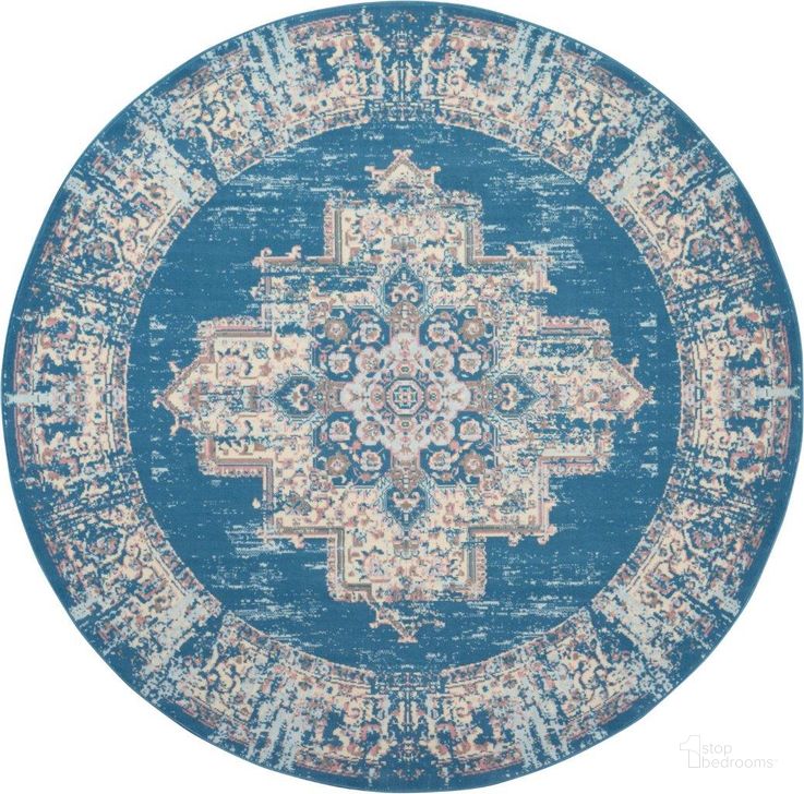 The appearance of Grafix Blue 8 Round Area Rug designed by Nourison in the transitional interior design. This blue piece of furniture  was selected by 1StopBedrooms from Grafix Collection to add a touch of cosiness and style into your home. Sku: 99446481610. Material: Polypropylene. Product Type: Area Rugs. Image1