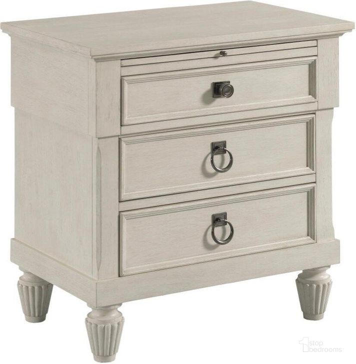 The appearance of Grand Bay Augustine Nightstand designed by American Drew in the transitional interior design. This white piece of furniture  was selected by 1StopBedrooms from Grand Bay Collection to add a touch of cosiness and style into your home. Sku: 016-420. Material: Wood. Product Type: Nightstand. Image1
