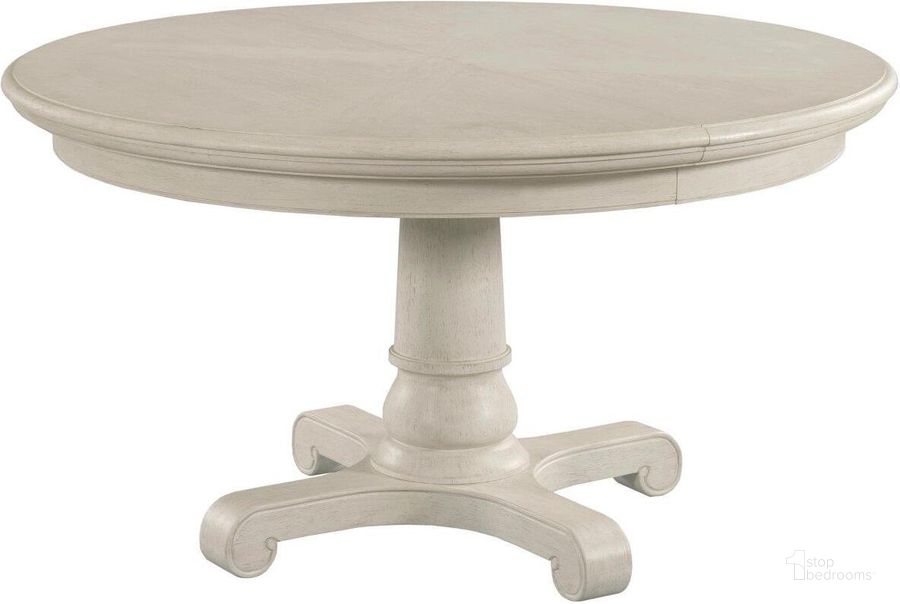 The appearance of Grand Bay Caswell Round Dining Table designed by American Drew in the transitional interior design. This white piece of furniture  was selected by 1StopBedrooms from Grand Bay Collection to add a touch of cosiness and style into your home. Sku: 016-701R. Table Base Style: Pedestal. Table Top Shape: Round. Material: Wood. Product Type: Dining Table.