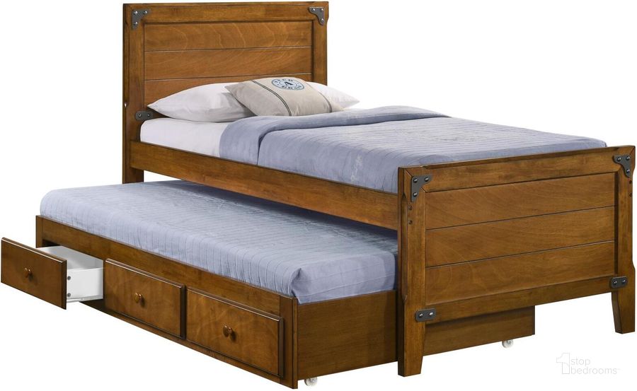 The appearance of Granger Rustic Honey Twin Captains Platform Bed With Trundle designed by Coaster in the transitional interior design. This brown piece of furniture  was selected by 1StopBedrooms from Granger Collection to add a touch of cosiness and style into your home. Sku: 461371TB1;461371TB2;461371TB3;461371TB4. Bed Type: Storage Bed. Material: Wood. Product Type: Storage Bed. Bed Size: Twin. Image1