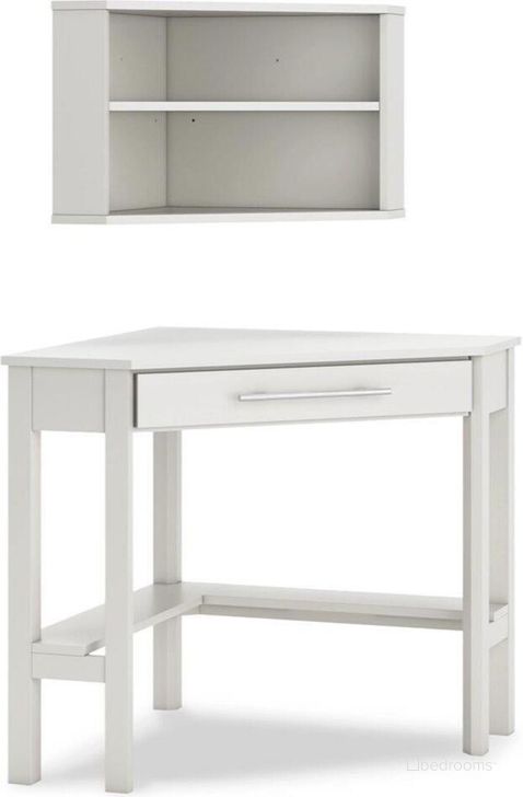 The appearance of Grannen Home Office Corner Desk with Bookcase In White designed by Signature Design by Ashley in the modern / contemporary interior design. This white piece of furniture  was selected by 1StopBedrooms from Grannen Collection to add a touch of cosiness and style into your home. Sku: H207-22;H207-22H. Material: Wood. Product Type: Office Desk. Image1